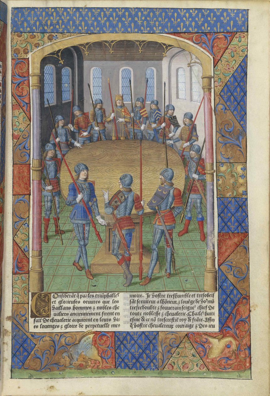 Lancelot Jeziora. Król Artur i Rycerze Okrągłego Stołu, 1494. autorstwa Master of Jacques de Besançon