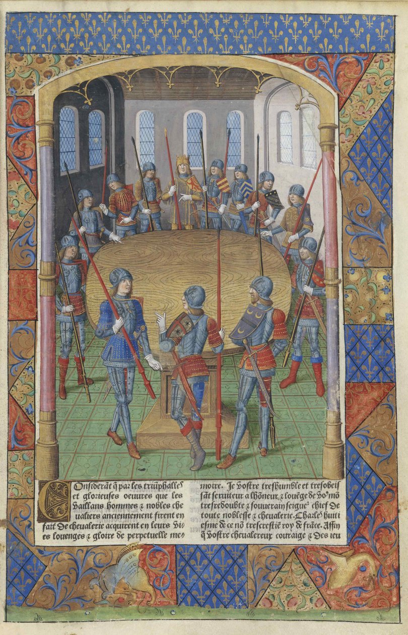 Lancelot Jeziora. Król Artur i Rycerze Okrągłego Stołu, 1494. autorstwa Master of Jacques de Besançon