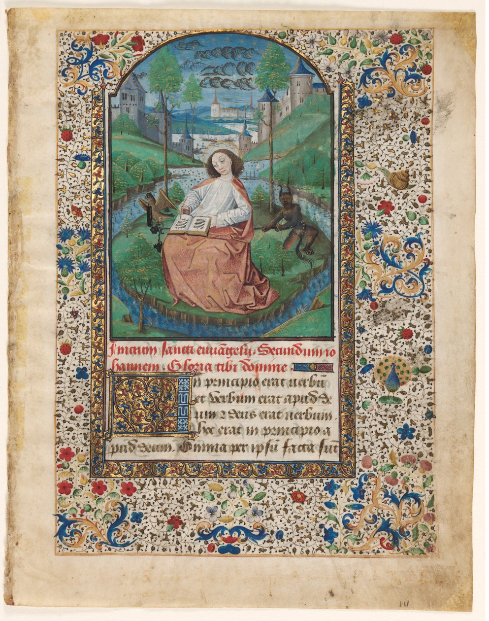 Kartka z Księgi Godzin: Jan na Patmos (1 z 2 wyciętych kartek) autorstwa Master of Jacques de Luxembourg