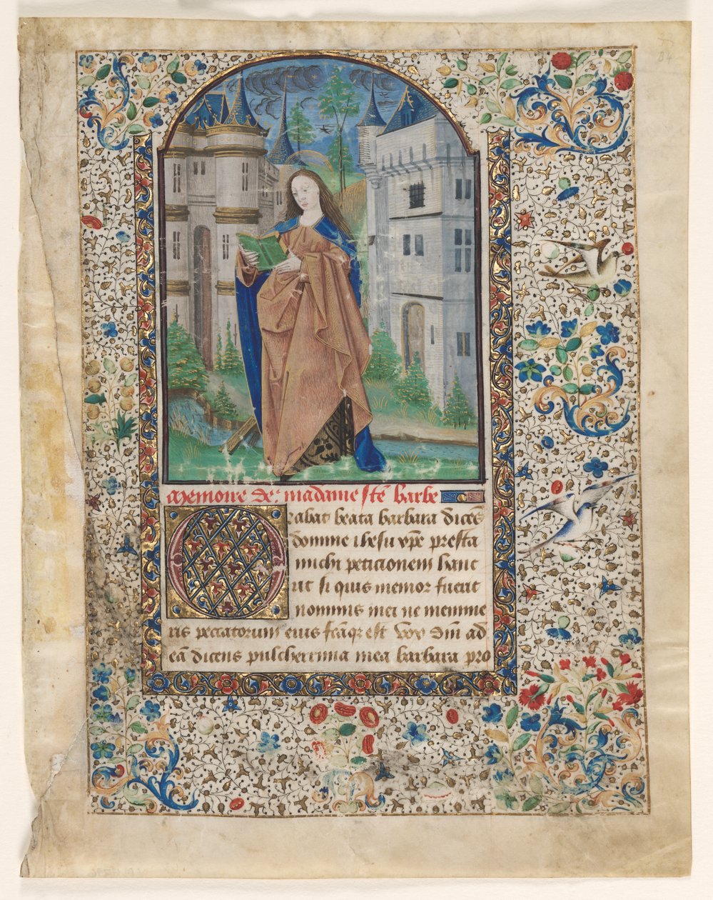 Kartka z Księgi Godzin: Św. Barbara (2 z 2 wyciętych kartek) autorstwa Master of Jacques de Luxembourg