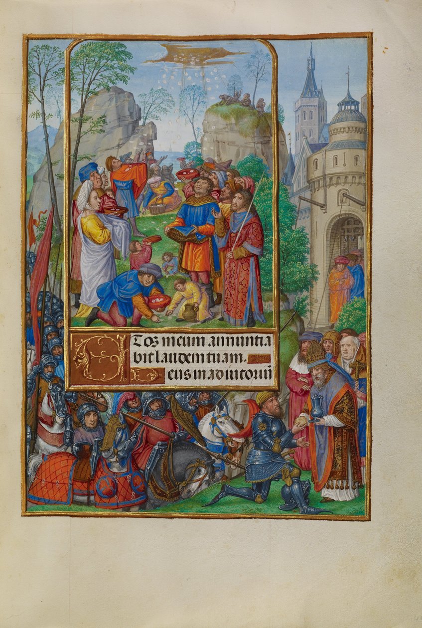 Izraelici zbierają mannę z nieba autorstwa Master of James IV of Scotland