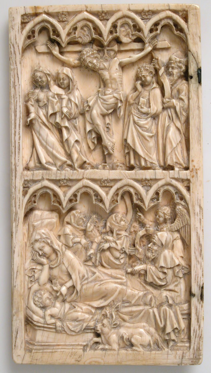 Liść z dyptyku z Ukrzyżowaniem i Narodzenia, niem., ok. 1900 r. 1375-1400. autorstwa Master of Kremsmunster