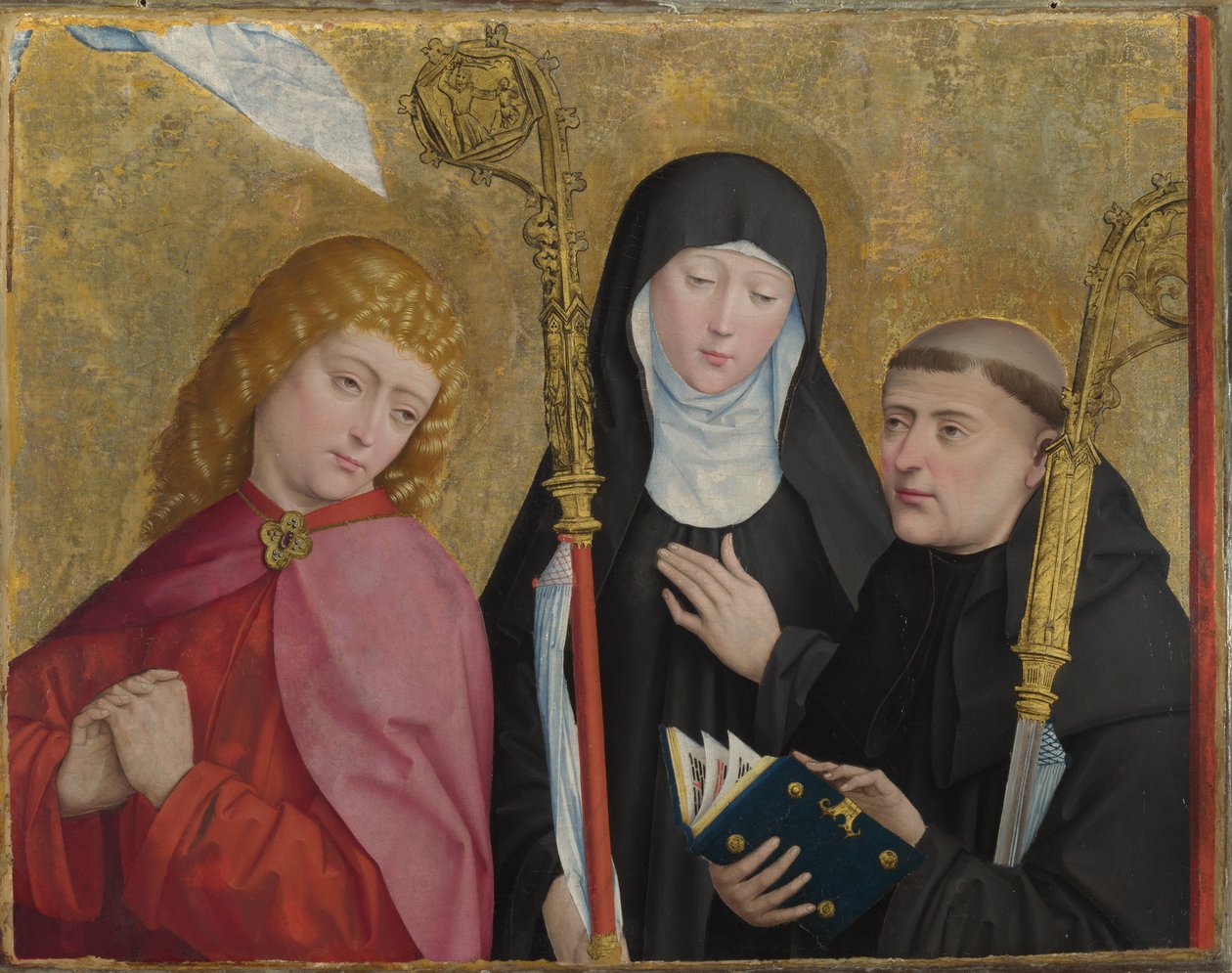 Św. Jan Ewangelista, Scholastyka i Benedykt Ołtarz Liesborn, ca. 1470-1480 autorstwa Master of Liesborn
