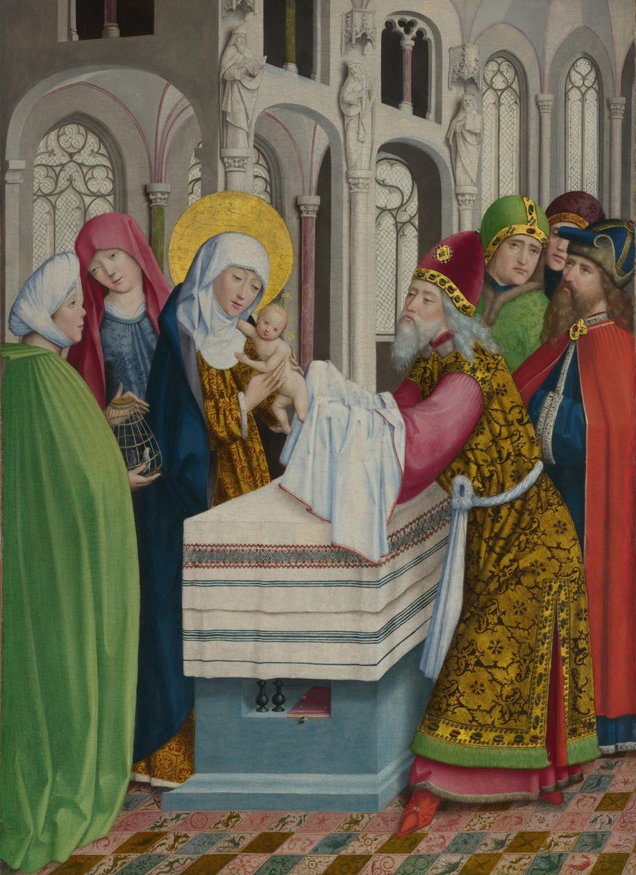 Ofiarowanie w świątyni Ołtarz Zrodzonych w Liesbonie, ca. 1470-1480 autorstwa Master of Liesborn