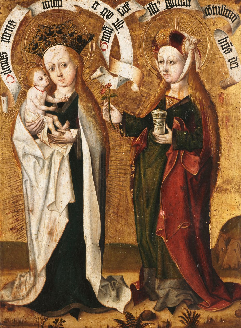 Dziewica z Dzieciątkiem ze św. Marią Magdaleną ofiarowującą Dzieciątku różę autorstwa Master of Liesborn