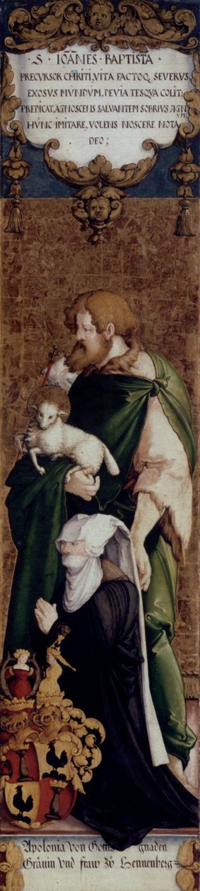 Niemiecki: Der hl. Johannes der Täufer mit der Stifterin Apollonia von Henneberg Święty Jan Chrzciciel z ofiarodawczynią Apollonią z Hennebergu autorstwa Master of Messkirch