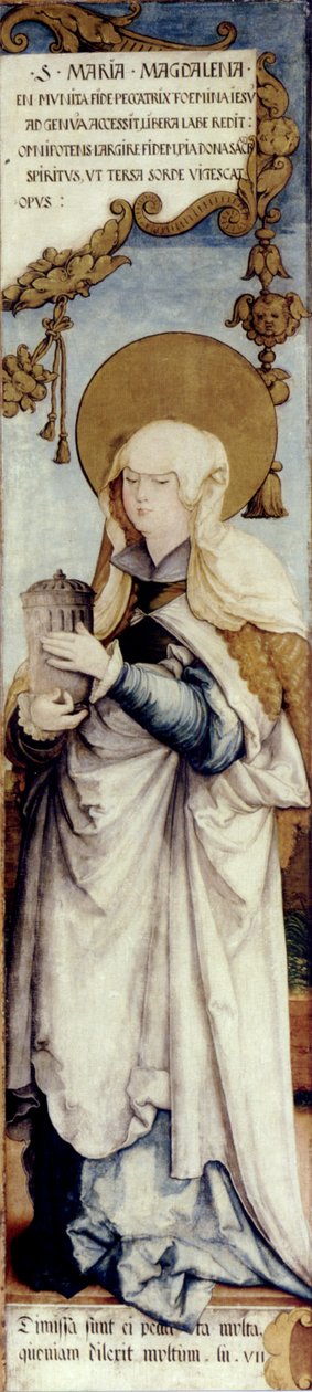 realna fasada skrzydła dawnego ołtarza głównego kościoła św. Marcina, św. Marii Magdaleny; Galeria Państwowa Stuttgart, dawniej Donaueschingen, Zbiory Fürstenberga nr inw. 73-75 autorstwa Master of Messkirch