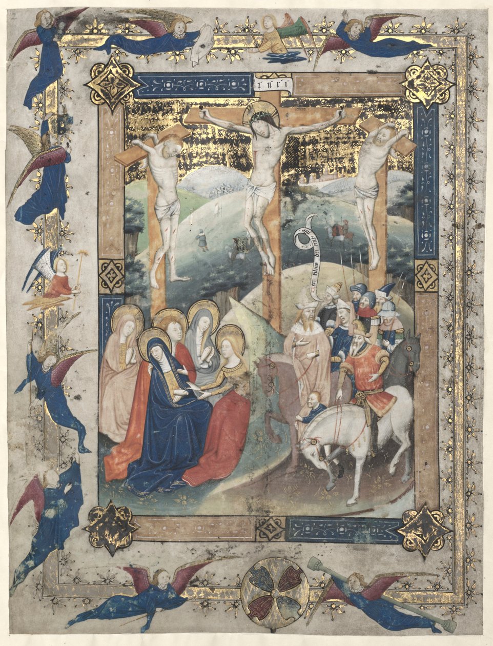 Kartka z Mszału: Frontyspis Ukrzyżowania do Kanonu Mszy, c. 1440-1450. autorstwa Master of Otto van Moerdrecht