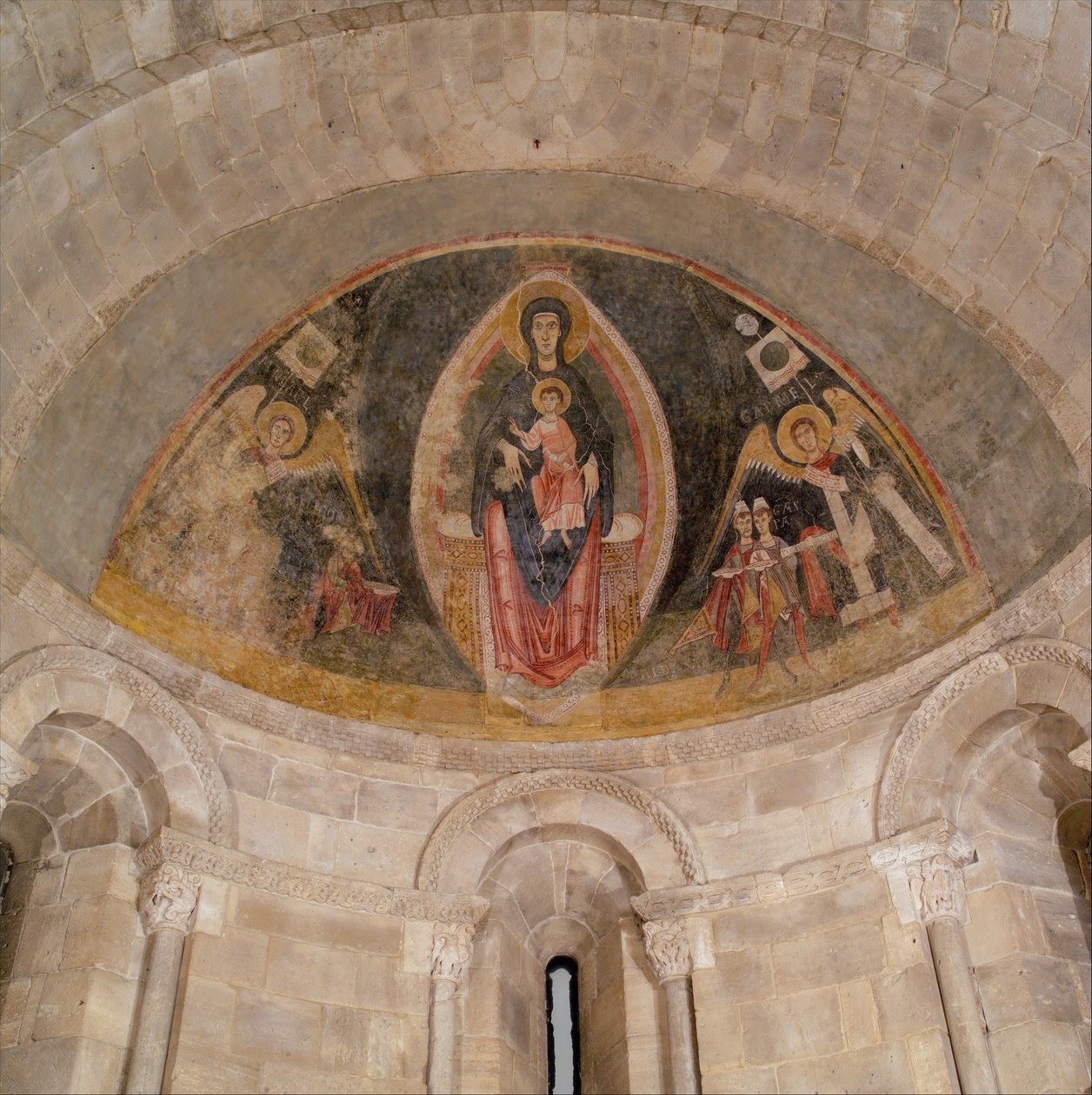 Dziewica z Dzieciątkiem w majestacie i pokłon Trzech Króli, ca. 1100. autorstwa Master of Pedret