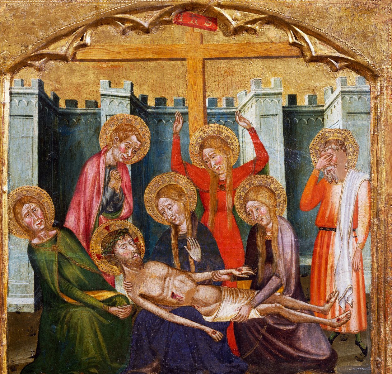 Złożenie w Grobie Mistrza z Rubio (XIV w.), predella ołtarza z kościoła Santa Maria, Rubio, obraz na drewnie. autorstwa Master of Rubió