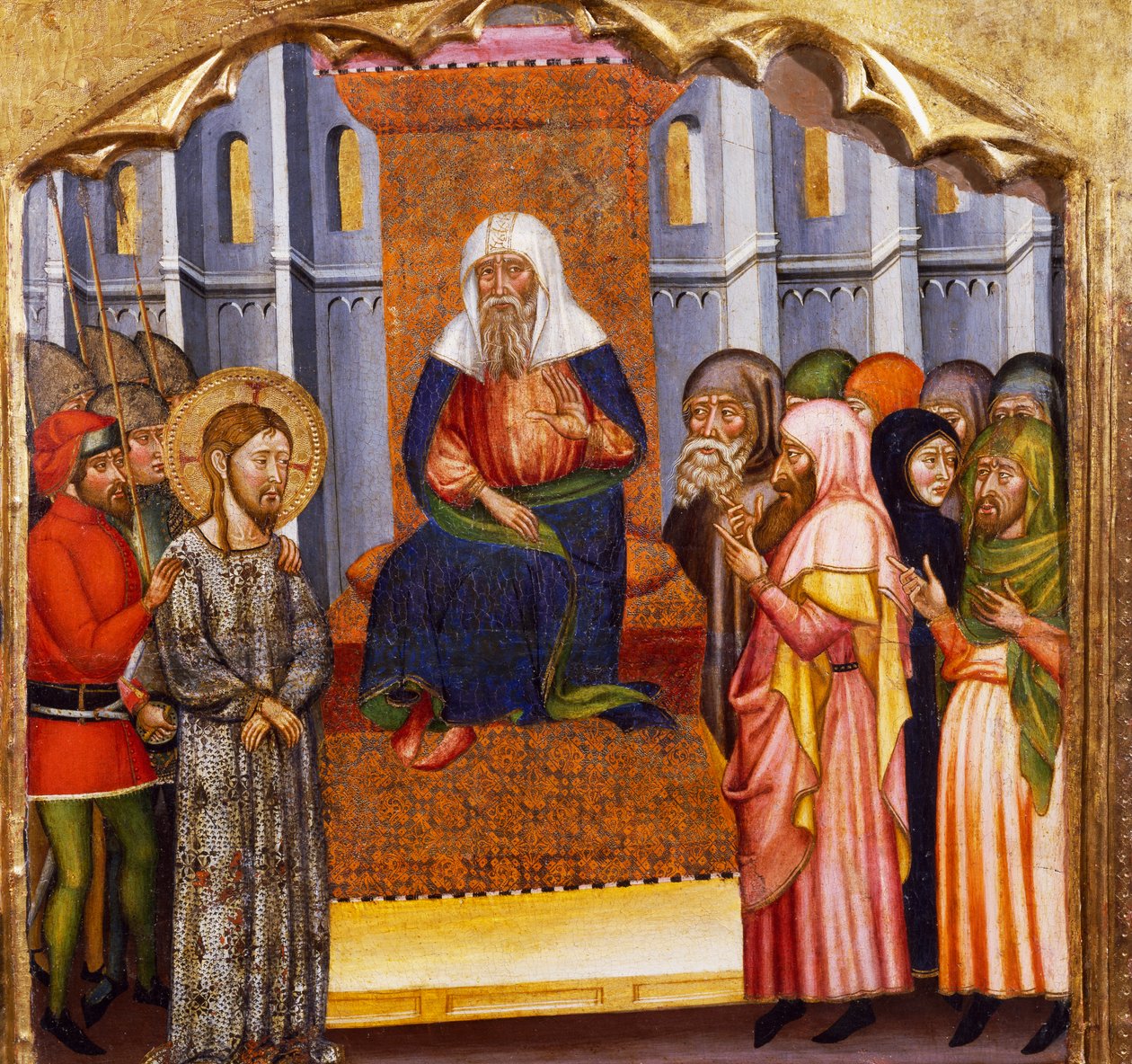 Proces Jezusa, Mistrz z Rubio (XIV w.), predella ołtarza z kościoła Santa Maria, Rubio, obraz na drewnie. autorstwa Master of Rubió