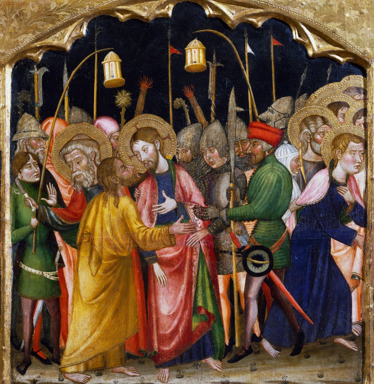 Pocałunek Judasza, mistrza z Rubio (XIV w.), predella ołtarza z kościoła Santa Maria, Rubio, obraz na drewnie. autorstwa Master of Rubió