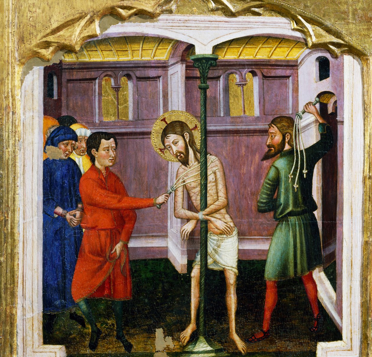 Biczowanie, mistrz z Rubio (XIV w.), predella ołtarza z kościoła Santa Maria, Rubio, obraz na drewnie. autorstwa Master of Rubió