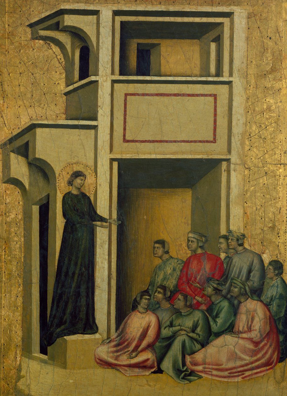 Św. Cecylia przemawia do grupy ludzi, scena z Santa Cecilia i osiem epizodów z jej życia autorstwa Master of Saint Cecilia