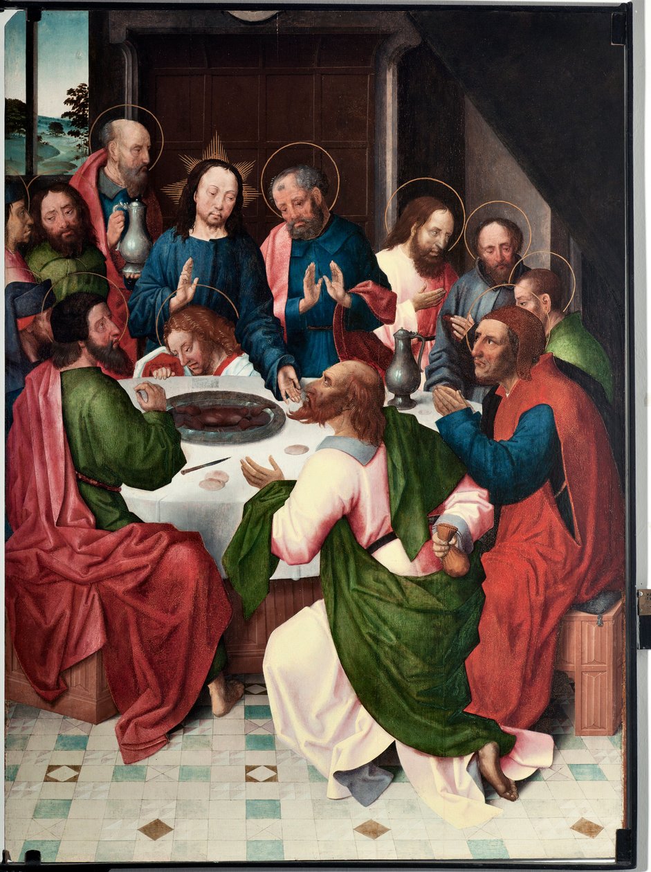 La cene (Ostatnia wieczerza) Obraz mistrza San Giovanni evangelista (św. Jan Ewangelista) (koniec XV w.) Dim 120x90 cm Genes, Musei di Strada Nuova (ex Palazzo Bianco) nr inw PB 156 autorstwa Master of Saint John Evangelist