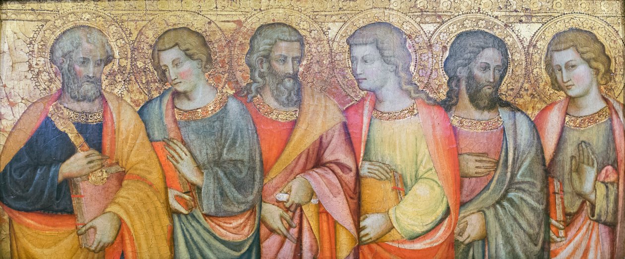Apostołowie, Piotr, Jan, Andrzej, Filip?, Szymon?, Tomasz?, Maestro di san Davino (olej na desce), przełom XV i XV wieku (olej na desce) autorstwa Master of San Davino