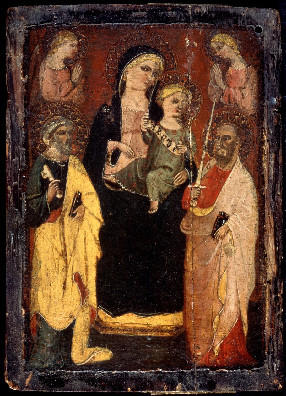 „Madonna z Dzieciątkiem na tronie ze świętymi Piotrem i Pawłem”, ok. 1400 r. autorstwa Master of San Jacopo a Muciano