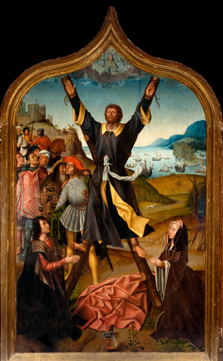 Tryptyk: „”męczeństwo świętego Andrzeja”” Obraz mistrza San Lorenzo. Parafia San Lorenzo della Costa, Santa Margherita Ligure (Genua) autorstwa Master of San Lorenzo