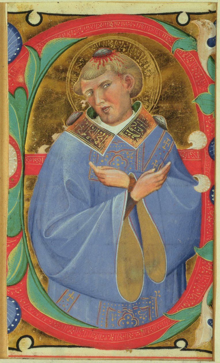 Historyczny inicjał „E” przedstawiający św autorstwa Master of San Michele of Murano
