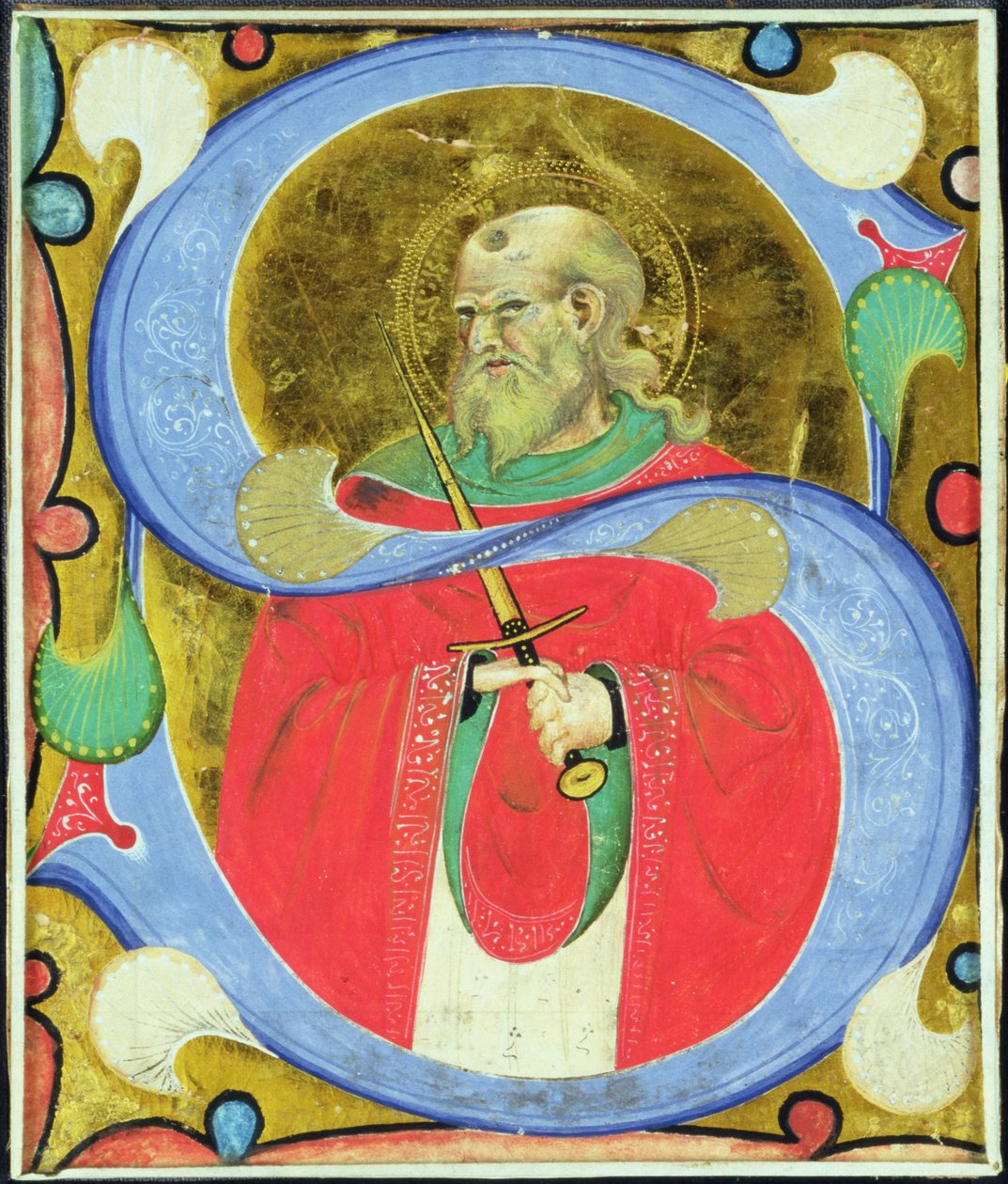 Historiowany inicjał "S" przedstawiający św. Juliana autorstwa Master of San Michele of Murano