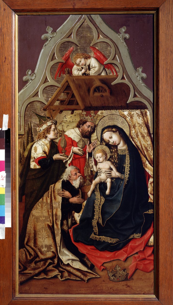 Adoracja Trzech Króli. Adoracja Trzech Króli. Obraz mistrza zamku Lichtenstein, malarza austriackiego (czynnego od 1430 do 1450), ok. 1440 r. Olej na drewnie. Muzeum Sztuk Pięknych im. Puszkina, Moskwa autorstwa Master of Schloss Lichtenstein
