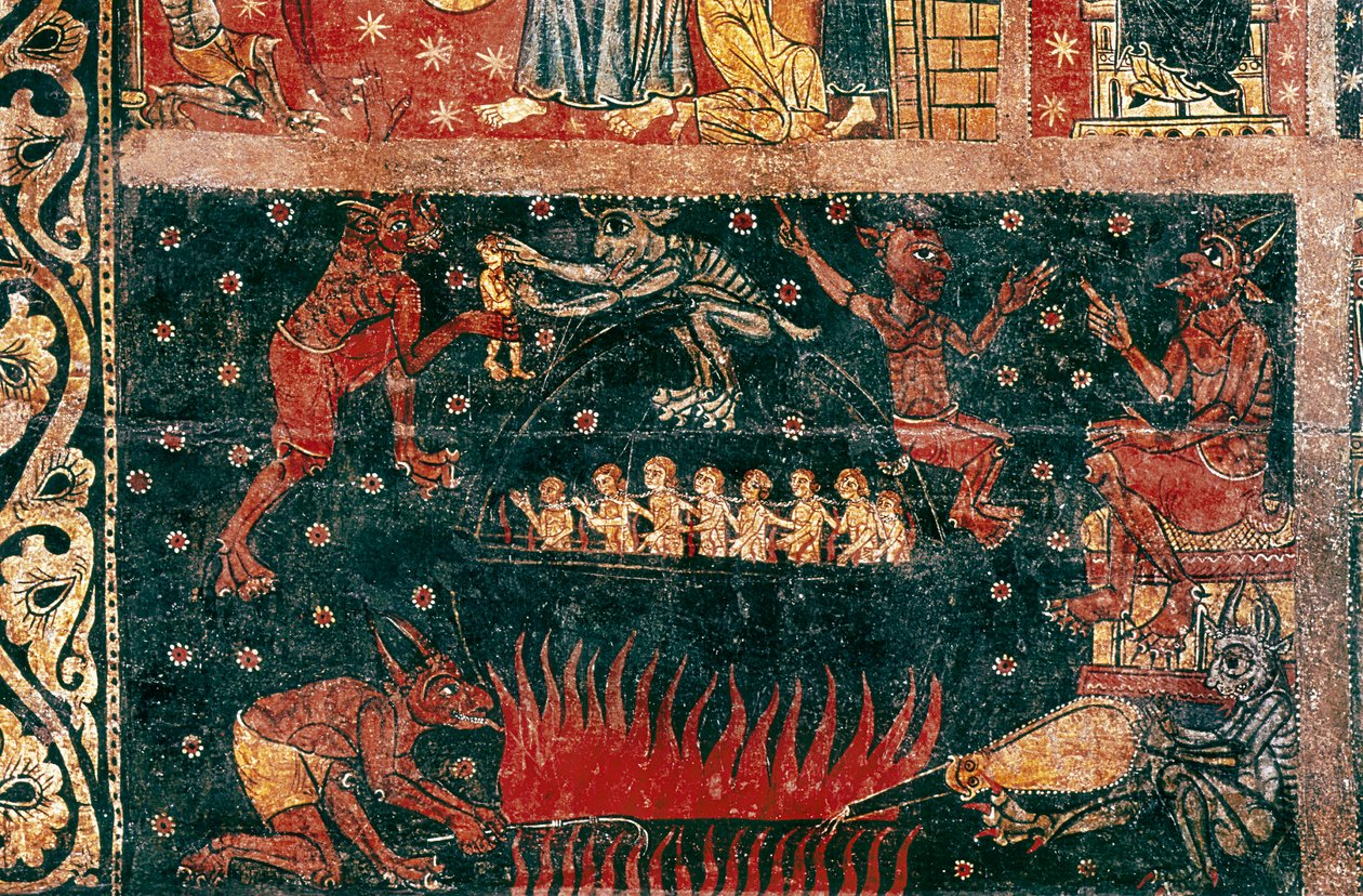 Znak św. Szczegóły piekła. Obraz Mistrza z Sorigueroli (połowa XIII wieku). Tempera na drewnie. Narodowe Muzeum Sztuki Katalonii, Barcelona. autorstwa Master of Soriguerola