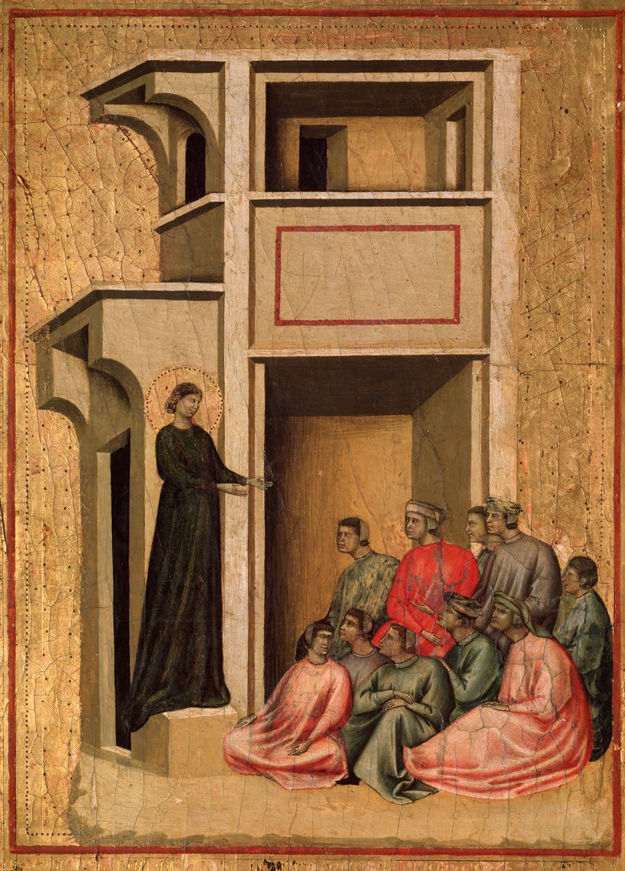 Św. Cecylia i historia jej życia Szczegół: Św. Cecylia nawracająca żołnierzy - ołtarz, ok. 1290-1320 autorstwa Master of St. Cecilia