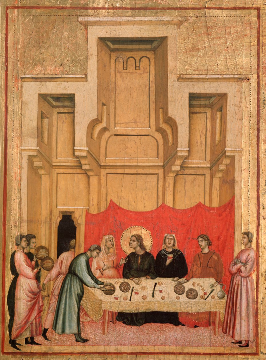 Św. Cecylia i historia jej życia Szczegół: uczta weselna Cecylii i Waleriana - ołtarz, ok. 1290-1320 autorstwa Master of St. Cecilia