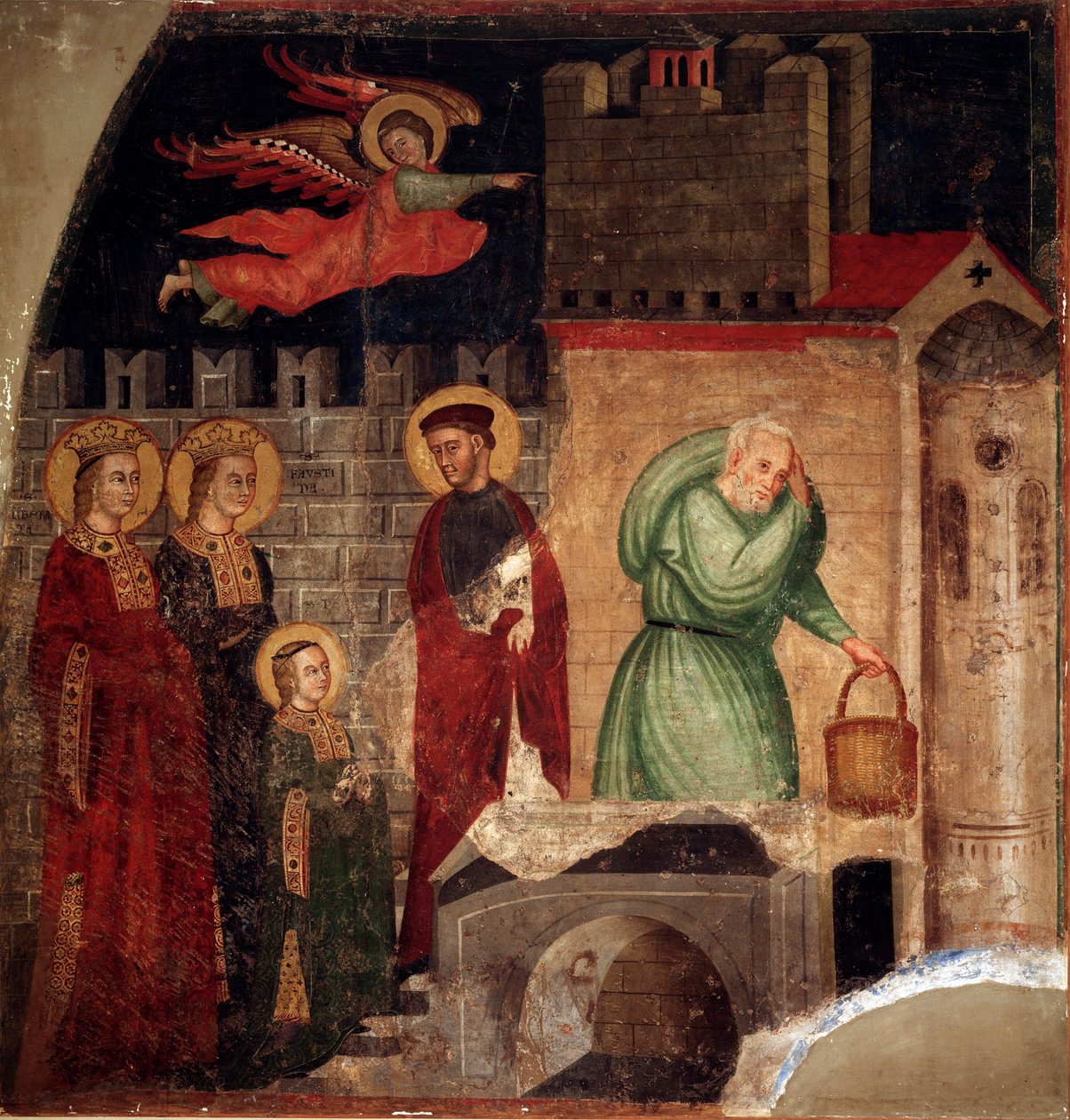 Święta Faustyna i Wyzwolenie znajdują schronienie w domu w Como (fragment) (Fresco autorstwa Master of St Margaret