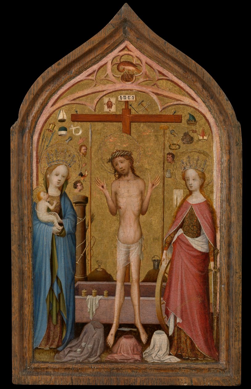Mąż Bolesny z Madonną i św. Katarzyną Aleksandryjską (tempera na desce) autorstwa Master of St. Veronica
