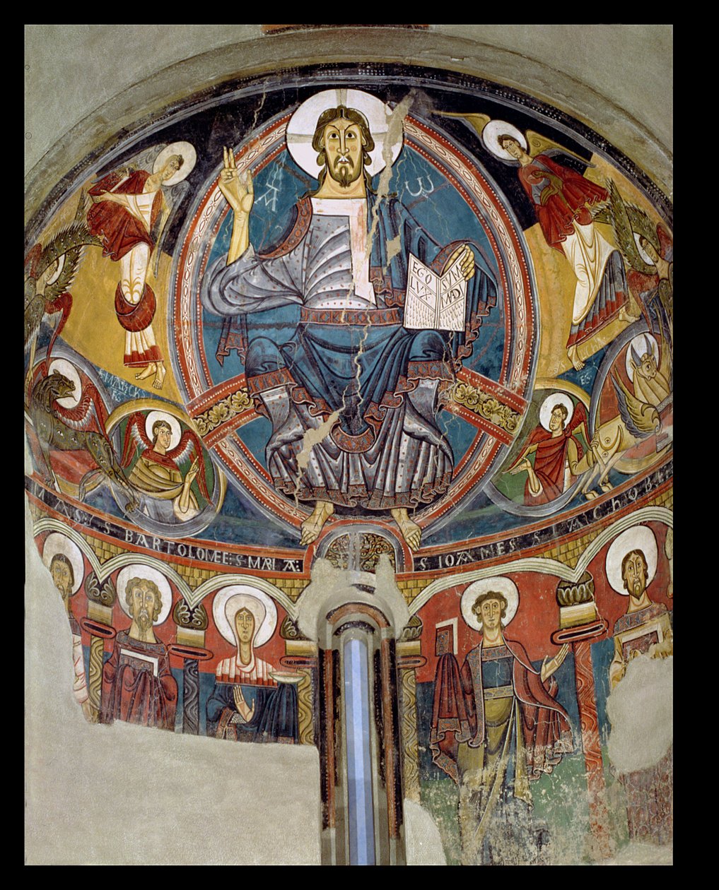 Chrystus w majestacie w otoczeniu serafinów i symboli Ewangelistów, fresk absydy z San Climente in Taull (Tahull) Catalonia, ok.1123 (fresk) autorstwa Master of Tahull
