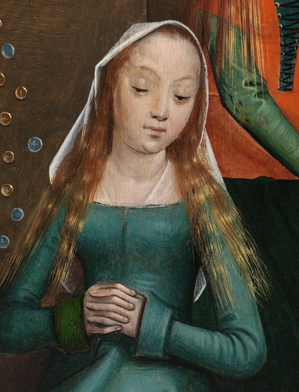 Detalhe da Caridade de São Nicolau, do Retábulo de São Nicolau, c.1486-93 (óleo sobre painel)polonês autorstwa Master of The Legend of St. Lucy