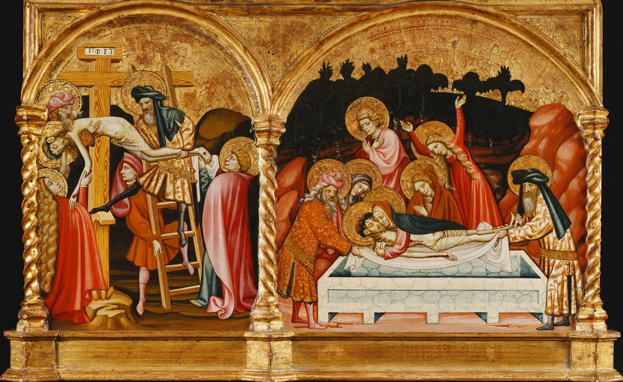 Zejście z krzyża i złożenie do grobu – fragment predelli autorstwa Master of Torralba