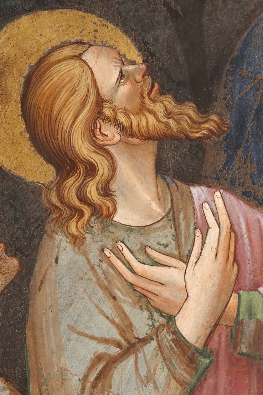„Wniebowzięcie Najświętszej Maryi Panny” i „Maryja Panna opuszcza pas lub Święty Pas do św. Tomasza”, Fragment apostoła, ok. 1420 (fresk) autorstwa Master of Vignola