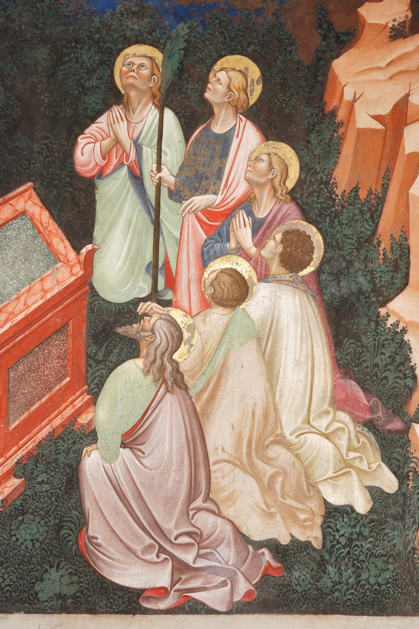 "Wniebowzięcie Najświętszej Maryi Panny" i "Maryja Dziewica opuszcza pas lub Święty Pas do św. Tomasza", Fragment apostołów, ok. 1420 (fresk) autorstwa Master of Vignola