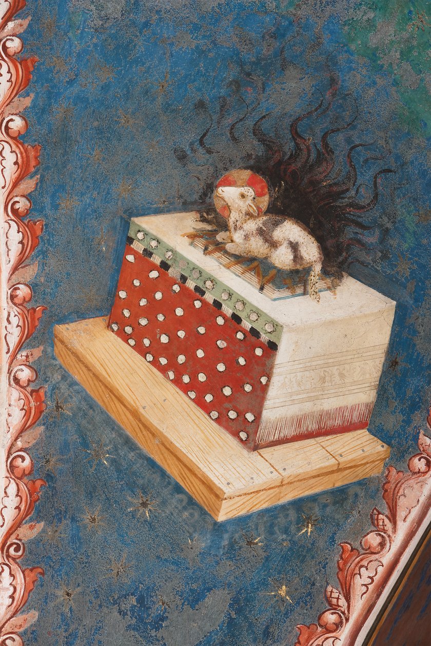 "Mistyczny Baranek", symbol ofiary dla odkupienia ludzkości, ok. 1420 (fresk) autorstwa Master of Vignola