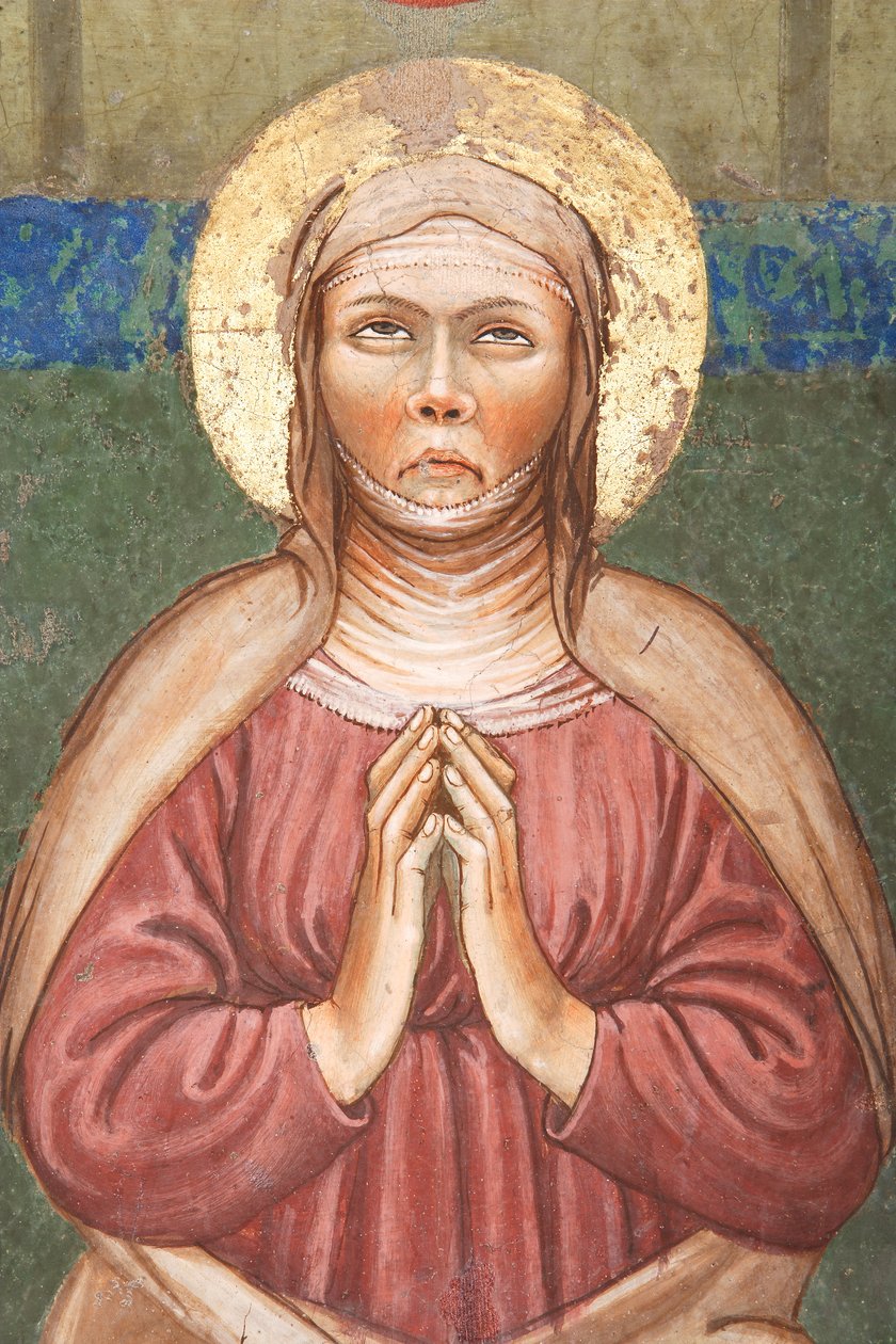 „Zielone Świątki”, Fragment Matki Boskiej, c.1420 (fresk) autorstwa Master of Vignola