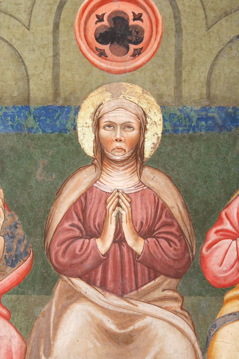 „Zielone Świątki”, Fragment Matki Boskiej, c.1420 (fresk) autorstwa Master of Vignola