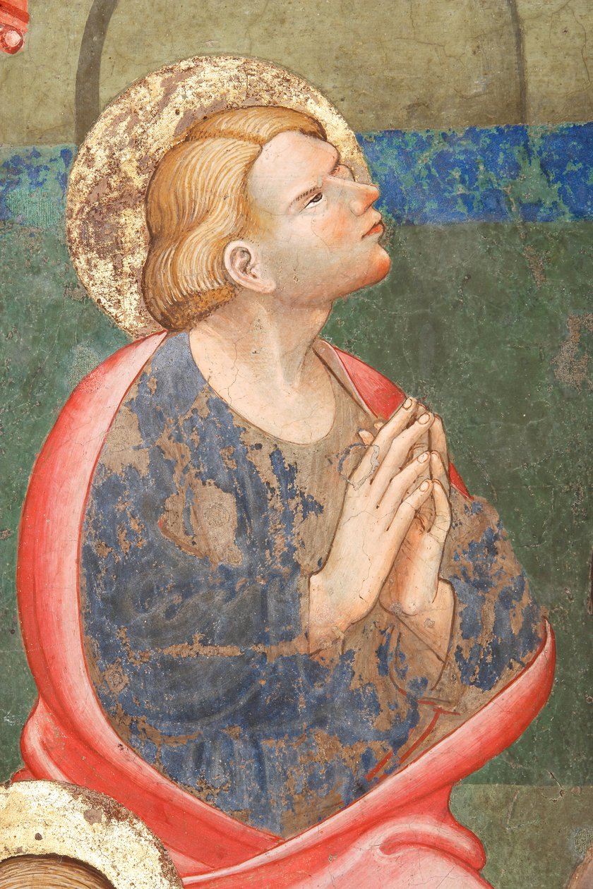 "Zielone Świątki", Detal z modlącym się świętym, ok. 1420 (fresk) autorstwa Master of Vignola