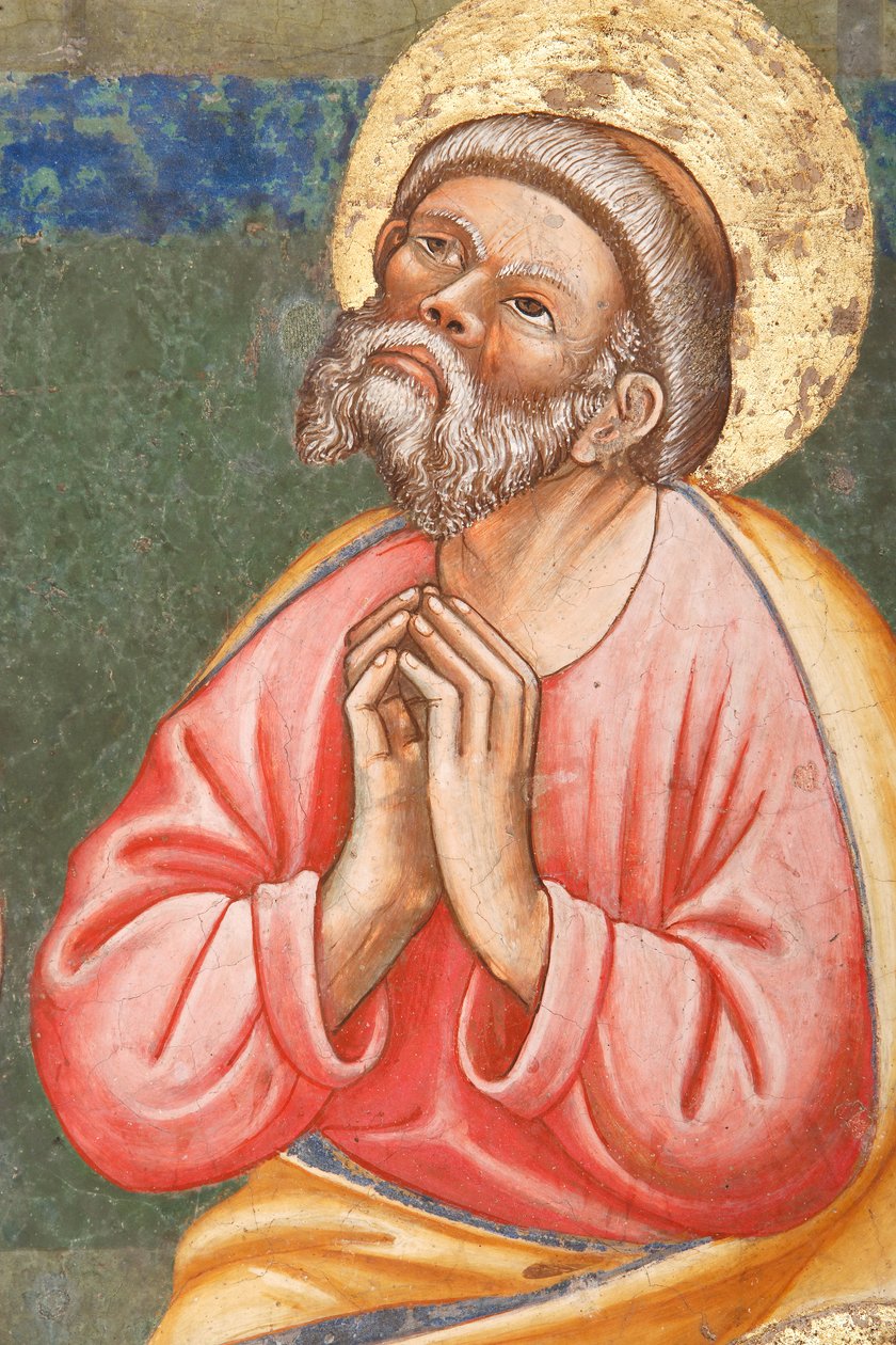 "Zielone Świątki", Detal z modlącym się świętym, ok. 1420 (fresk) autorstwa Master of Vignola