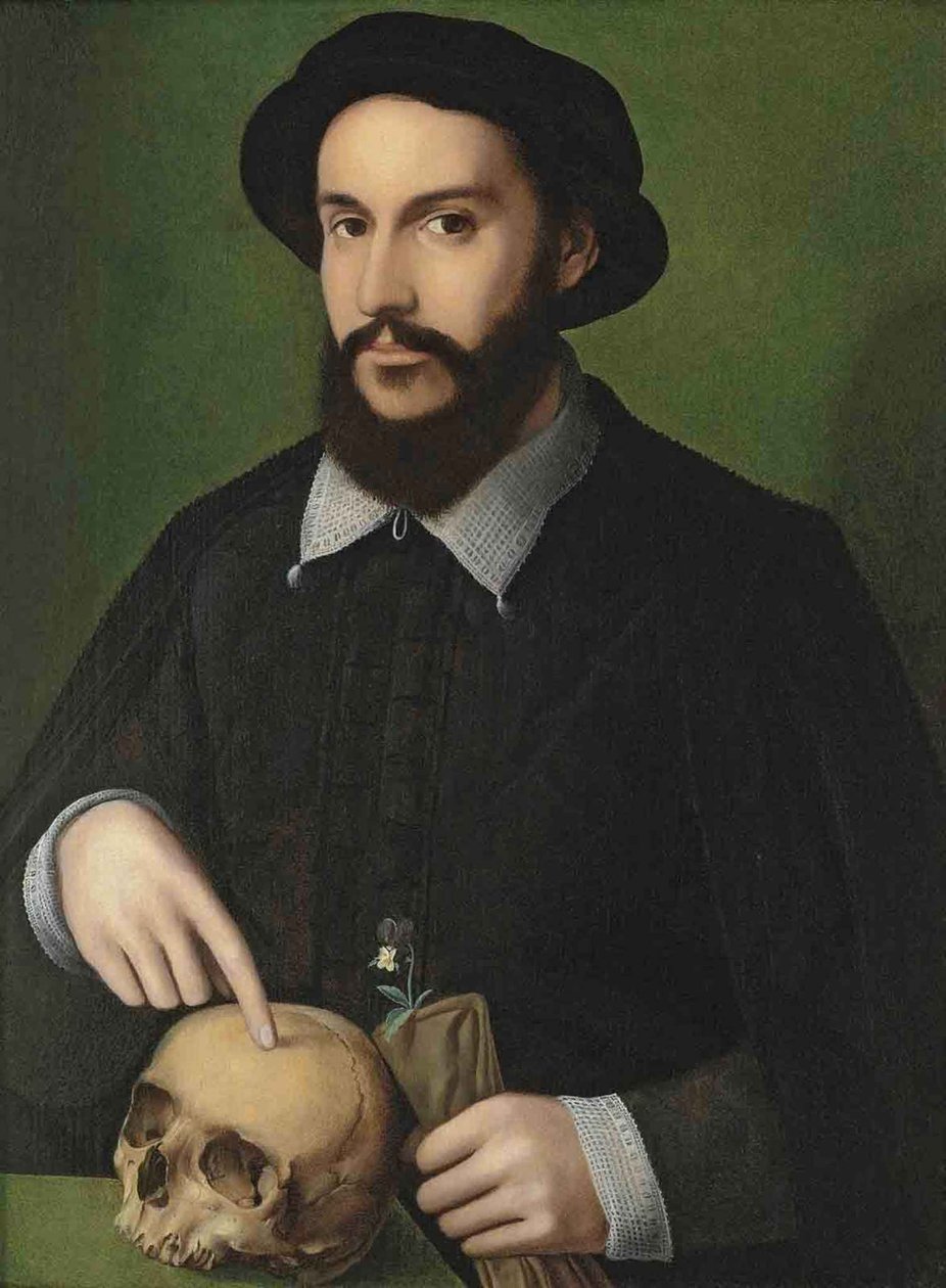 Portret mężczyzny wskazującego na czaszkę autorstwa Master of the 1540s