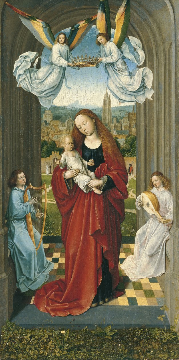 Dziewica z Dzieciątkiem między Aniołami autorstwa Master of the André Madonna