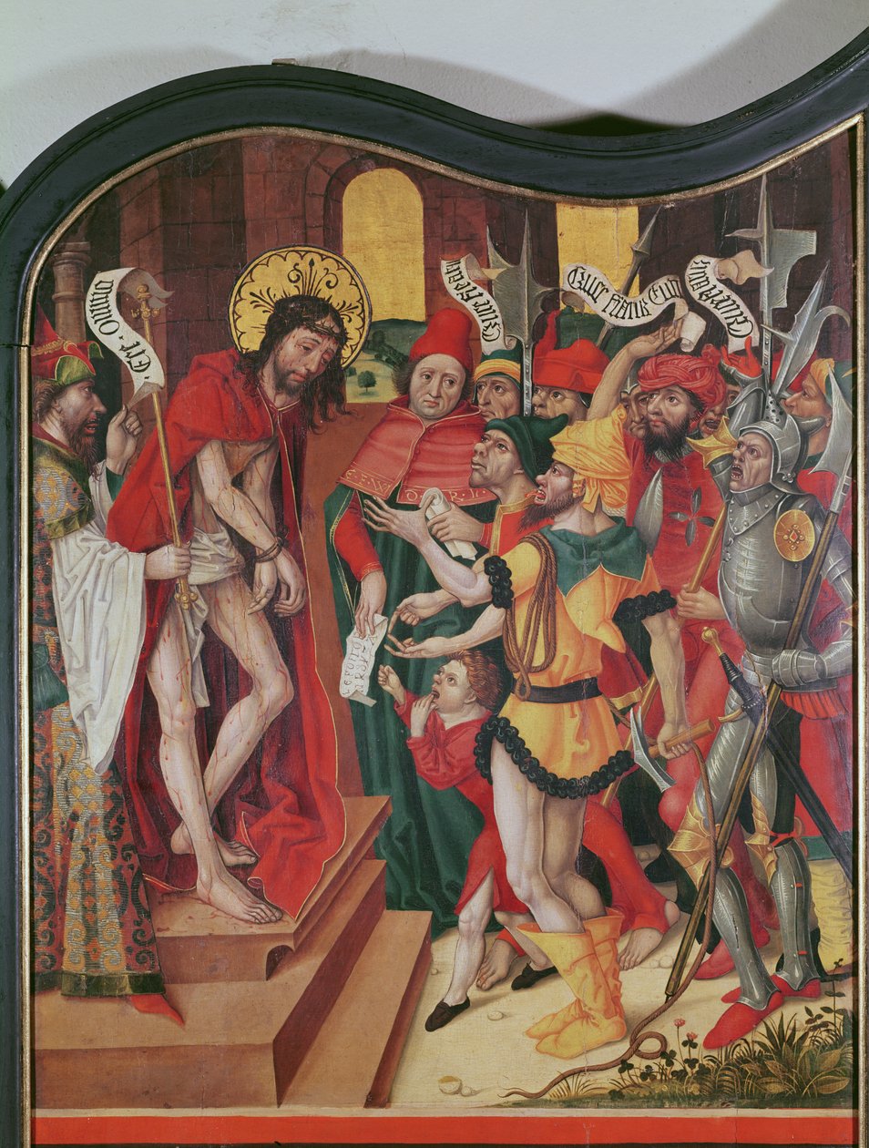 Ecce Homo, górna część wewnętrznego prawego panelu ołtarza Męki Pańskiej autorstwa Master of the Baden Carnation