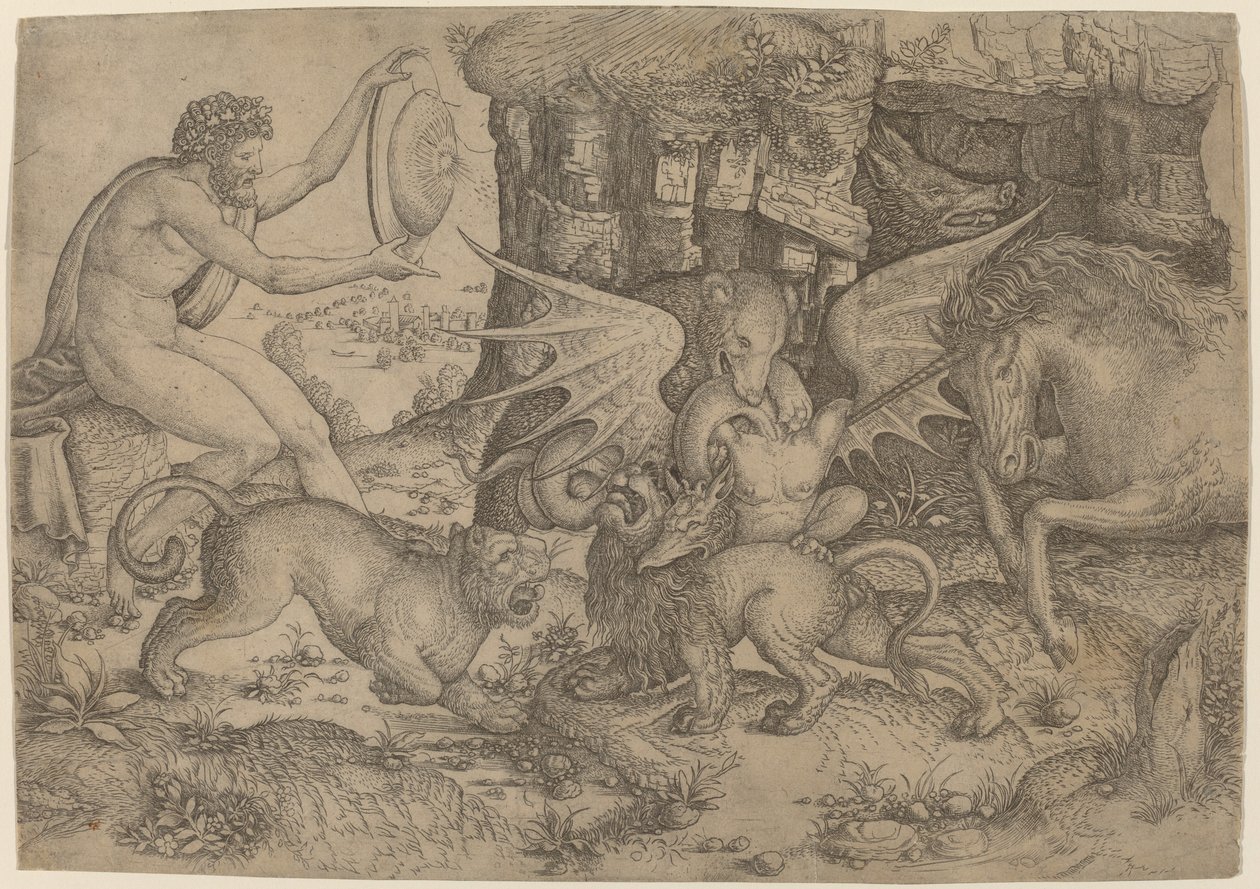 Temat alegoryczny: Walka zwierząt autorstwa Master of the Beheading of St. John