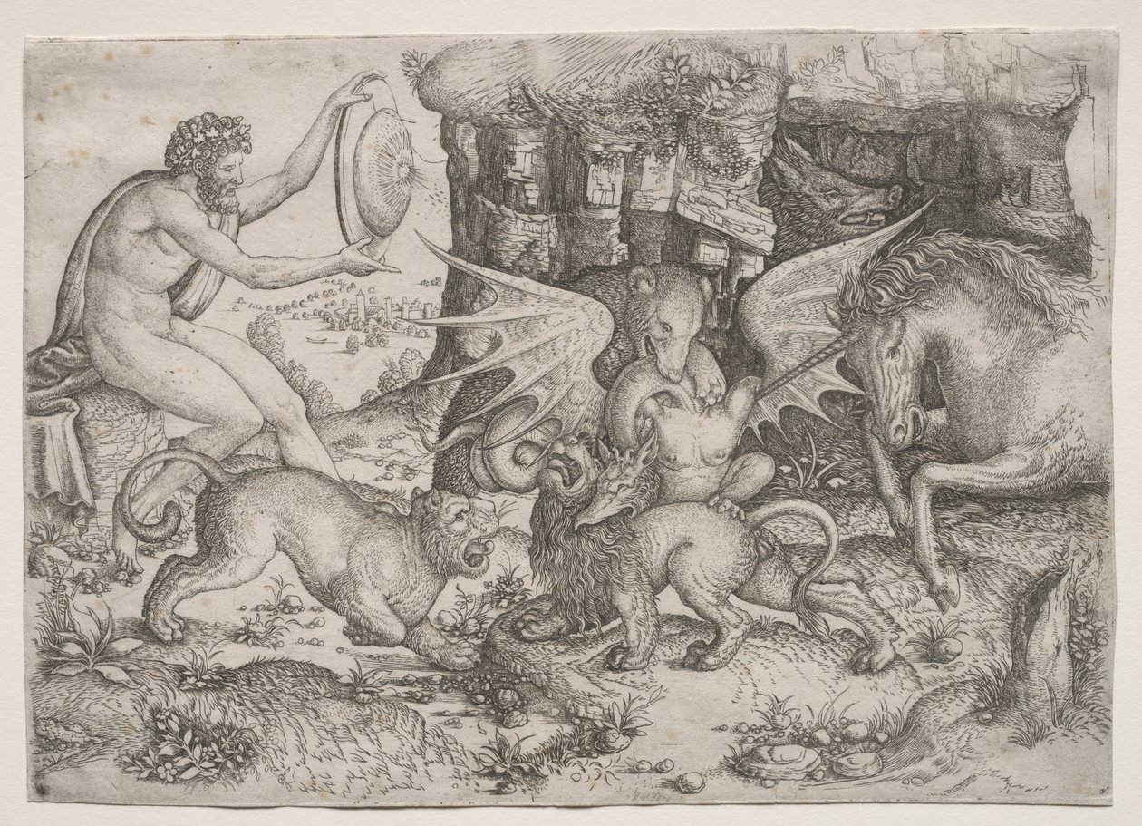Temat alegoryczny: Walka zwierząt autorstwa Master of the Beheading of St. John