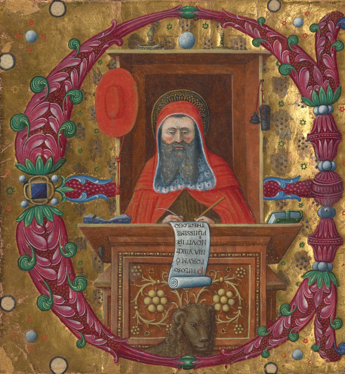 Inicjał E: Święty Hieronim w swoim gabinecie autorstwa Master of the Birago Hours