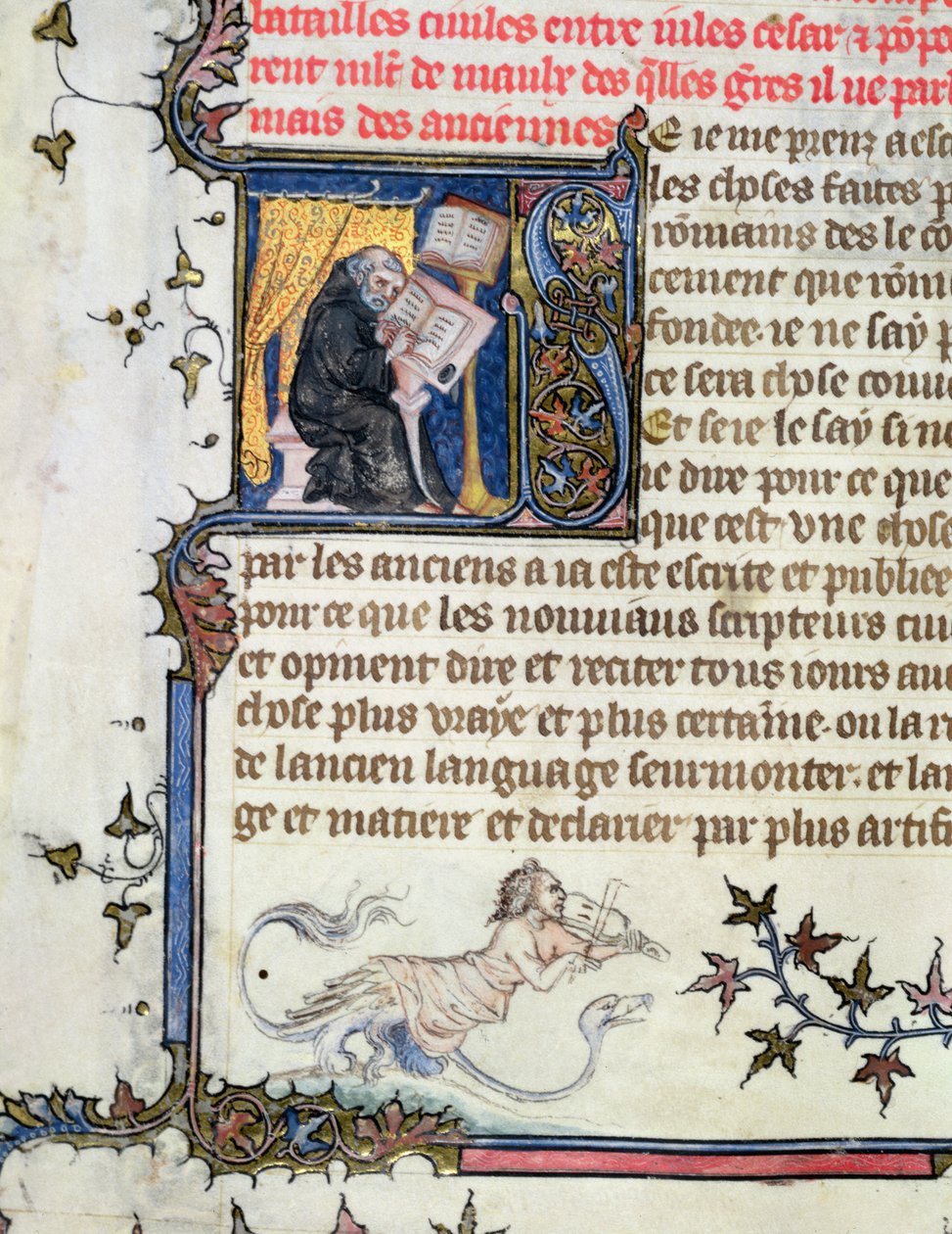 Ms 777 Monk kopiuje rękopis, z Historii Rzymu Liwiusza (59 pne-17 ne) c.1370 autorstwa Master of the Boqueteaux