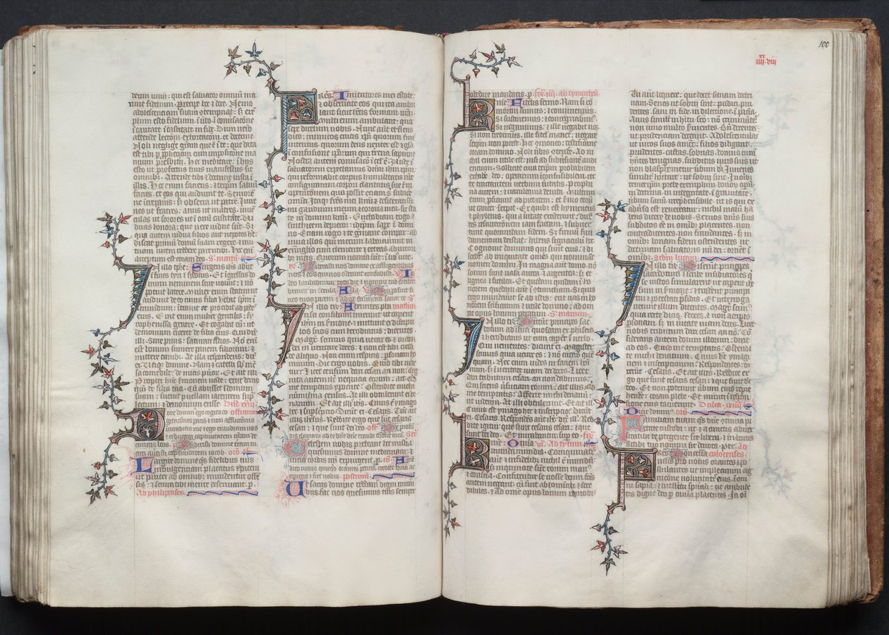 Mszał Gotha: Fol. 100r, Tekst, ok. 1375. autorstwa Master of the Boqueteaux