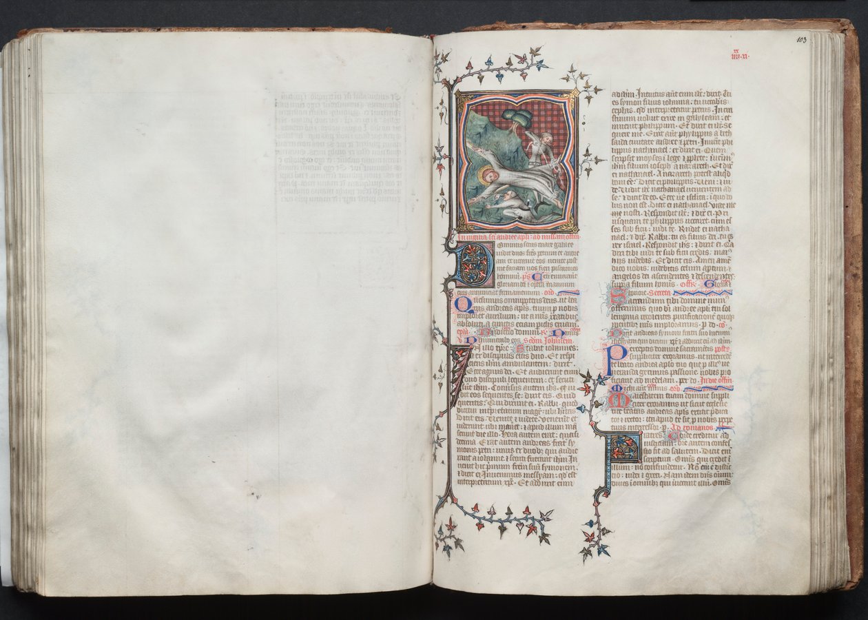 Mszał Gotha: Fol. 103r, Św. 1375. autorstwa Master of the Boqueteaux