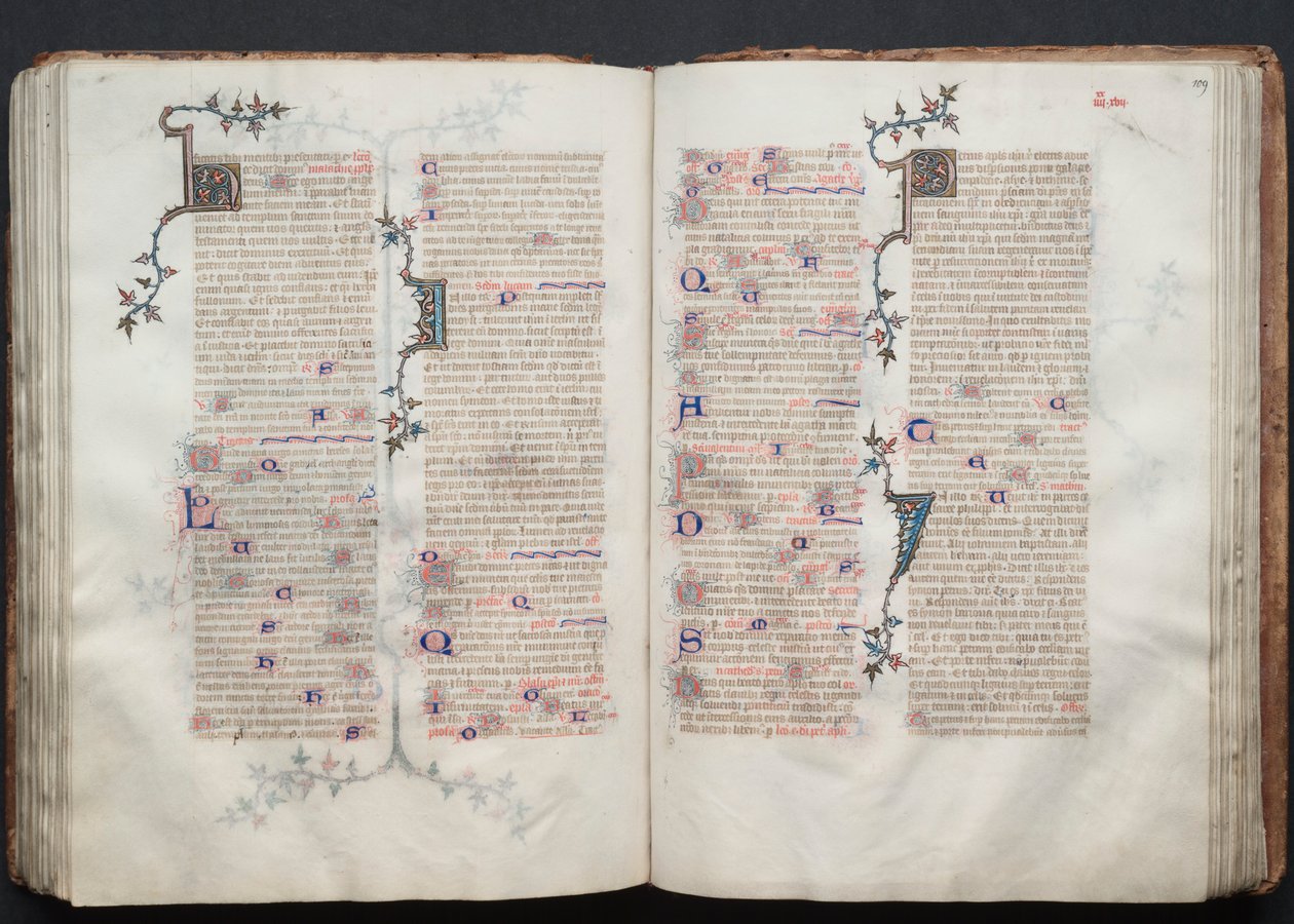 Mszał Gotha: Fol. 108v, Tekst, c. 1375. autorstwa Master of the Boqueteaux
